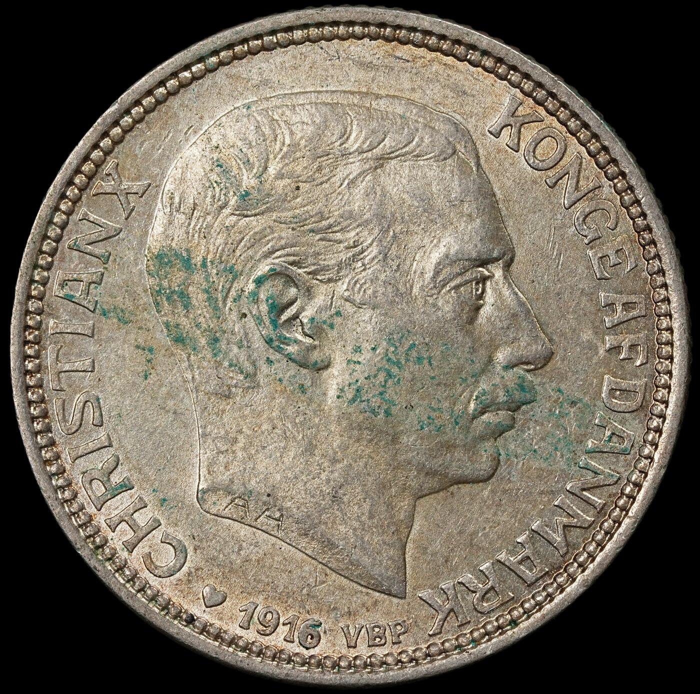 修遠堂世界钱币第九十七期 1916年丹麦海豚2克朗银币 15g 含银80%