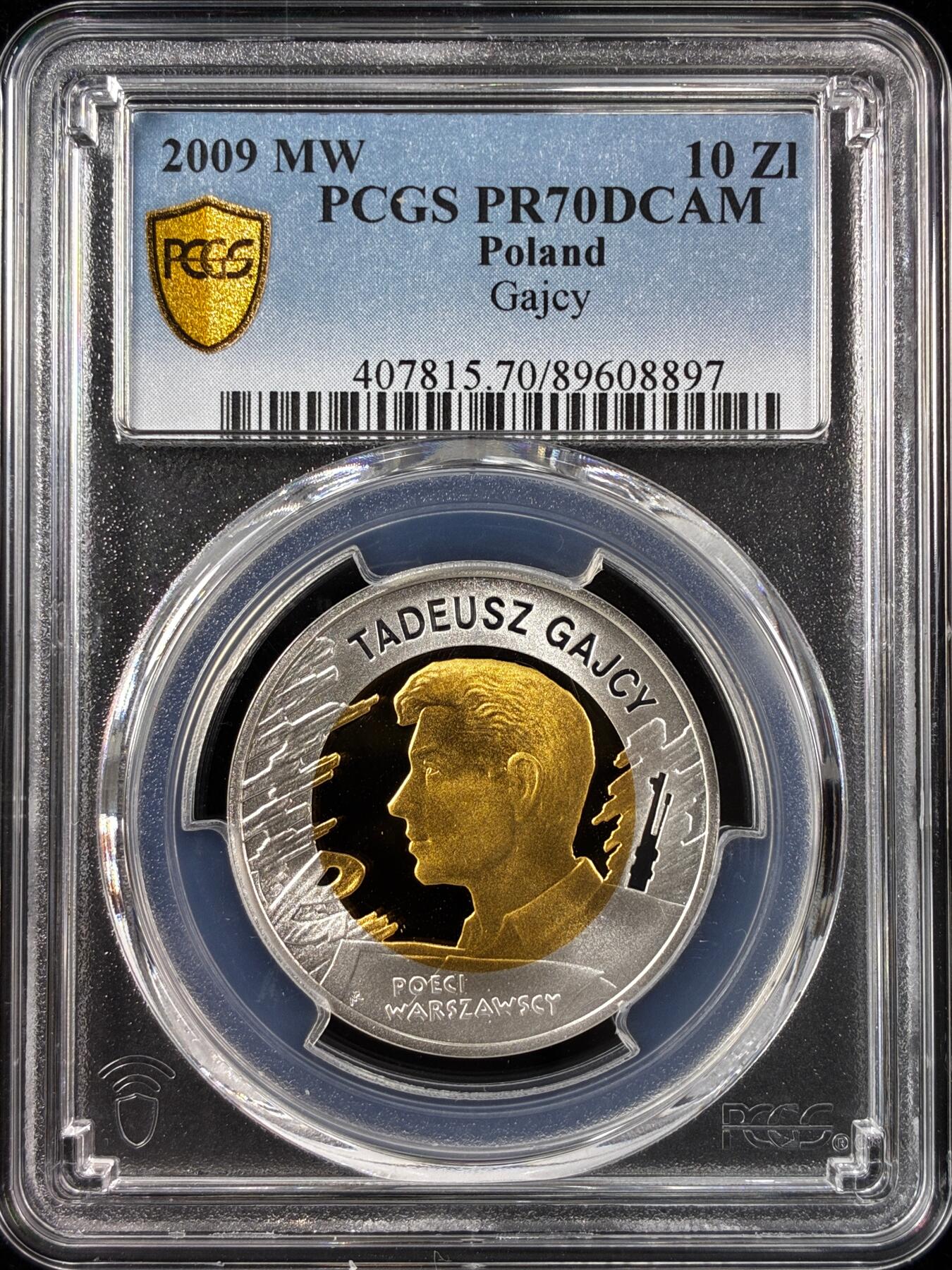 【雨安】【直播拍卖】【世界币章121期-评级币】2025-12-20 周六 19:30 保真 [评级现代] Poland 波兰 10兹罗提 2009年 诗人塔德乌什·加伊齐 PCGS-PR70DCAM 精制