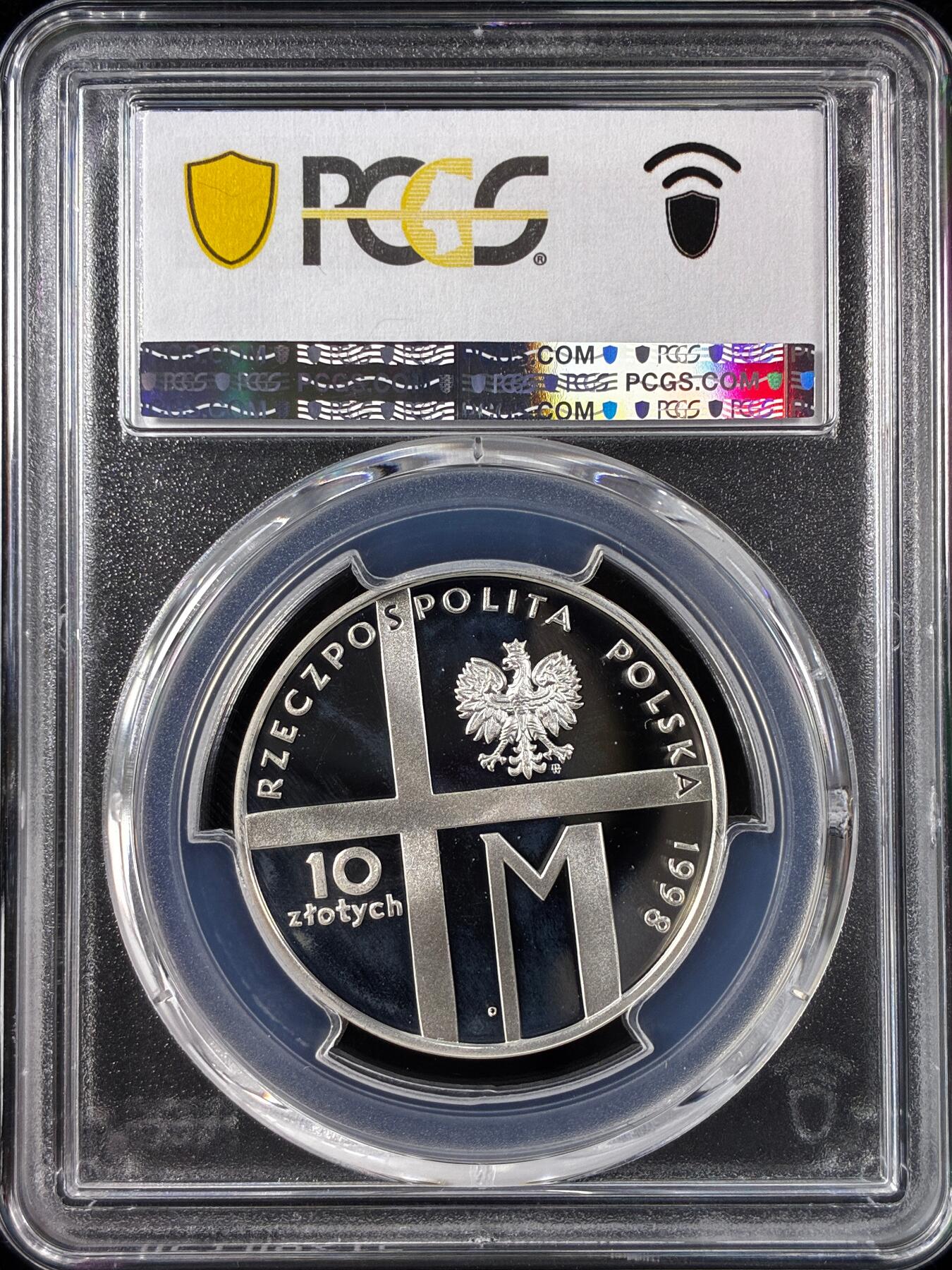 【雨安】【直播拍卖】【世界币章121期-评级币】2025-12-20 周六 19:30 保真 [评级现代] Poland 波兰 10兹罗提 1998年 圣若望·保禄二世 PCGS-PR68DCAM 精制