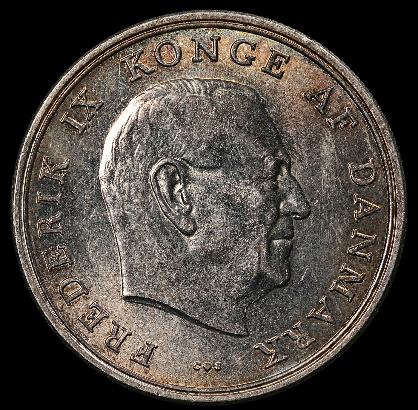 修遠堂世界钱币第九十七期 1964年丹麦弗雷德里克九世之女安妮 - 玛丽公主婚礼纪念 5 克朗银币 17g，含银80%