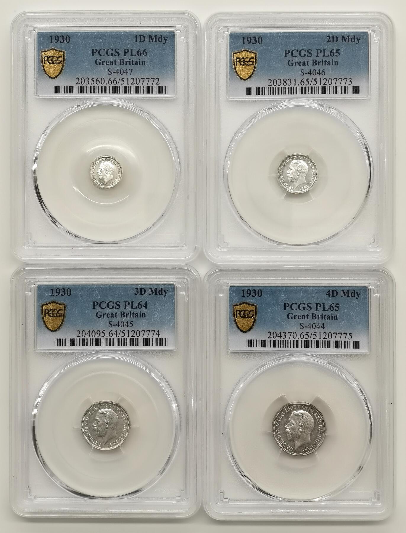 博洋堂世界钱币拍卖第153期（全场包邮） PCGS PL64-66 英国1930年乔治五世濯足币4枚一套，麦稀奇首见