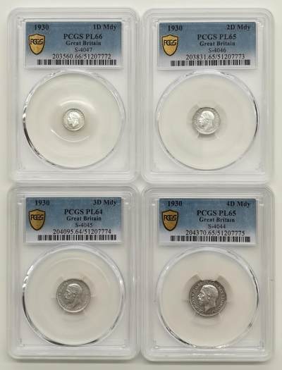博洋堂世界钱币拍卖第153期（全场包邮） - PCGS PL64-66 英国1930年乔治五世濯足币4枚一套，麦稀奇首见