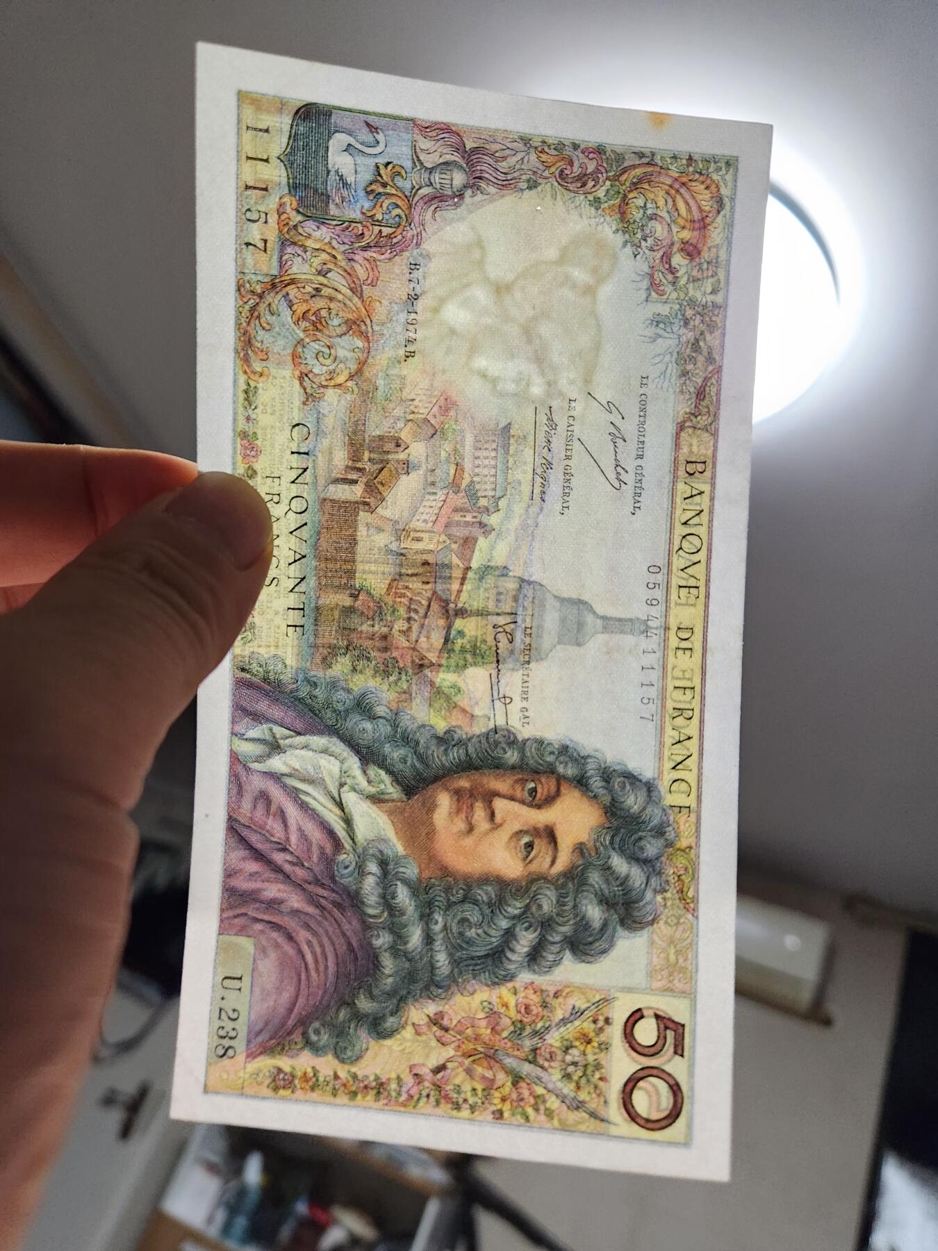 12月13号晚上8点 外国纸币自动截拍第72场 法国1974年100法郎 拉辛 极美品一处黄斑