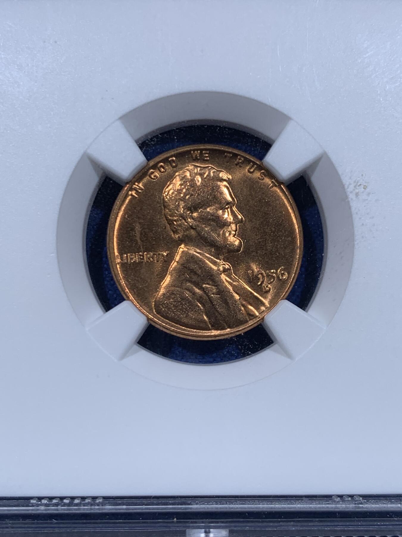 《竞宝斋》第447场 周日，周一，2场连拍 （全场包邮） NGC MS64RB 美国1956D林肯一分铜币 光泽红润