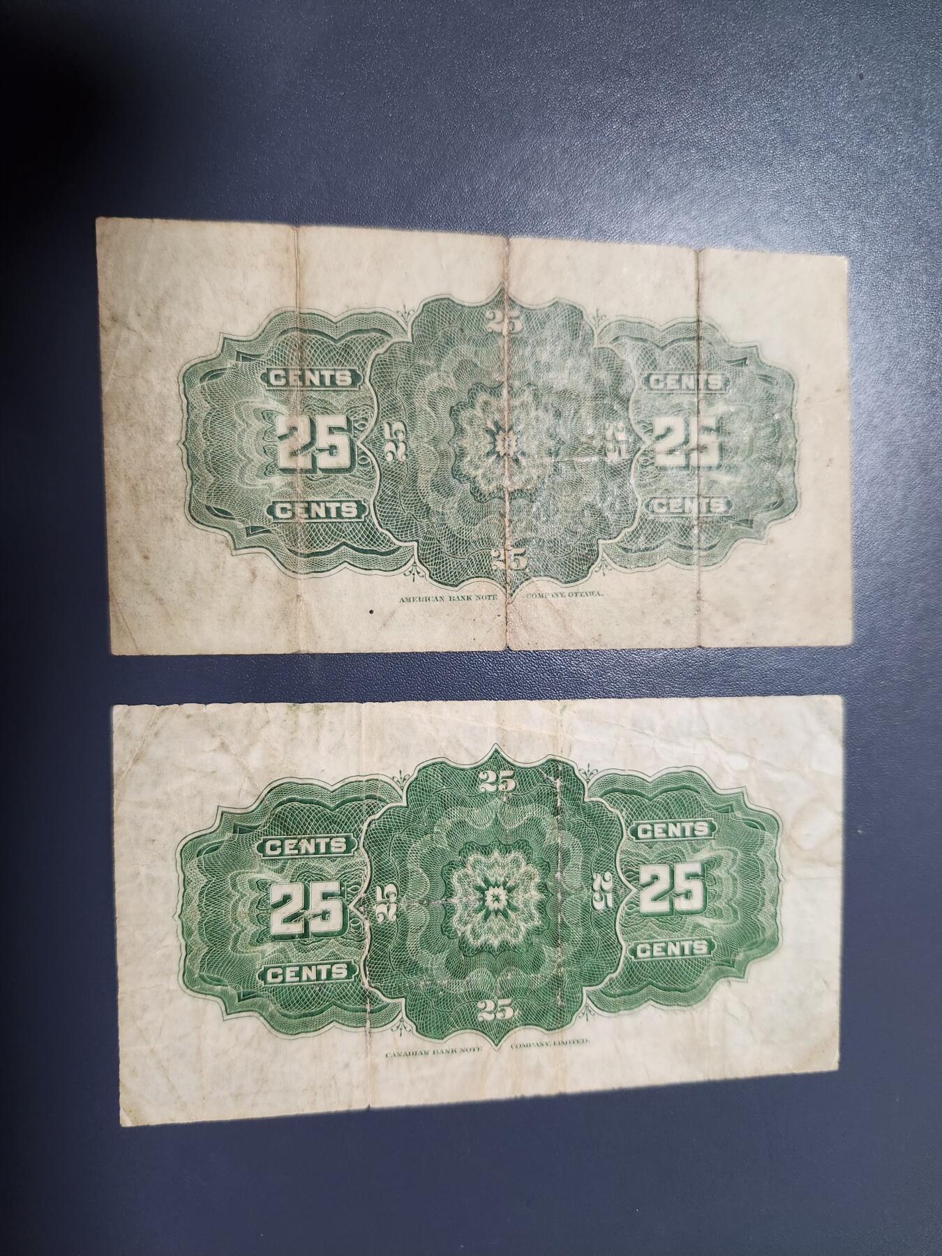 12月13号晚上8点 外国纸币自动截拍第72场 加拿大25分 旧品一对