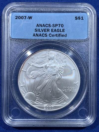 《竞宝斋》第447场 周日，周一，2场连拍 （全场包邮） - ANACS SP70 美国 2007年 行走女神 1盎司银币 31.1克 W版少见 状态也是极好的