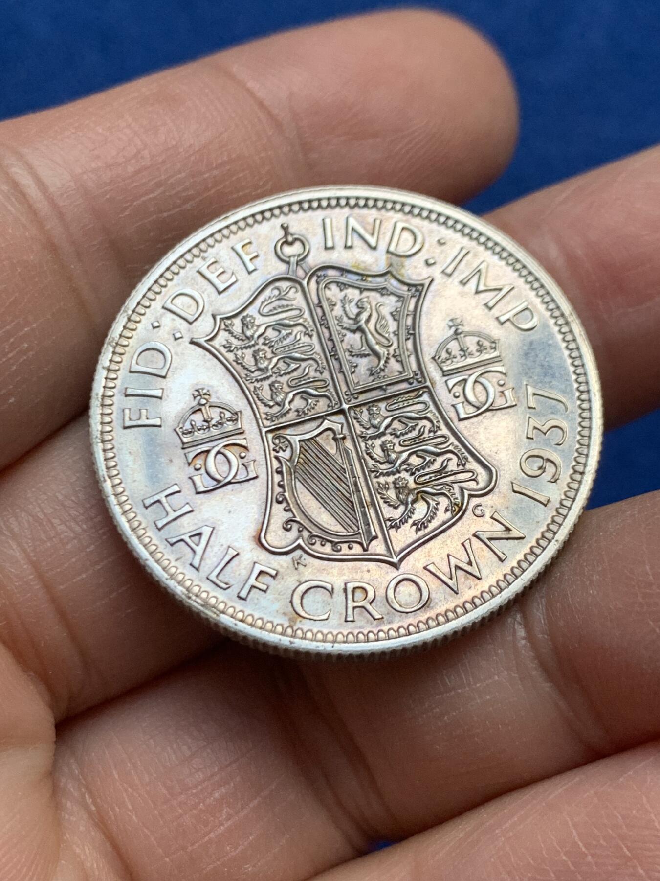 《竞宝斋》第447场 周日，周一，2场连拍 （全场包邮） 英国 1937年 乔治六世 半克朗精制银币 有精制感