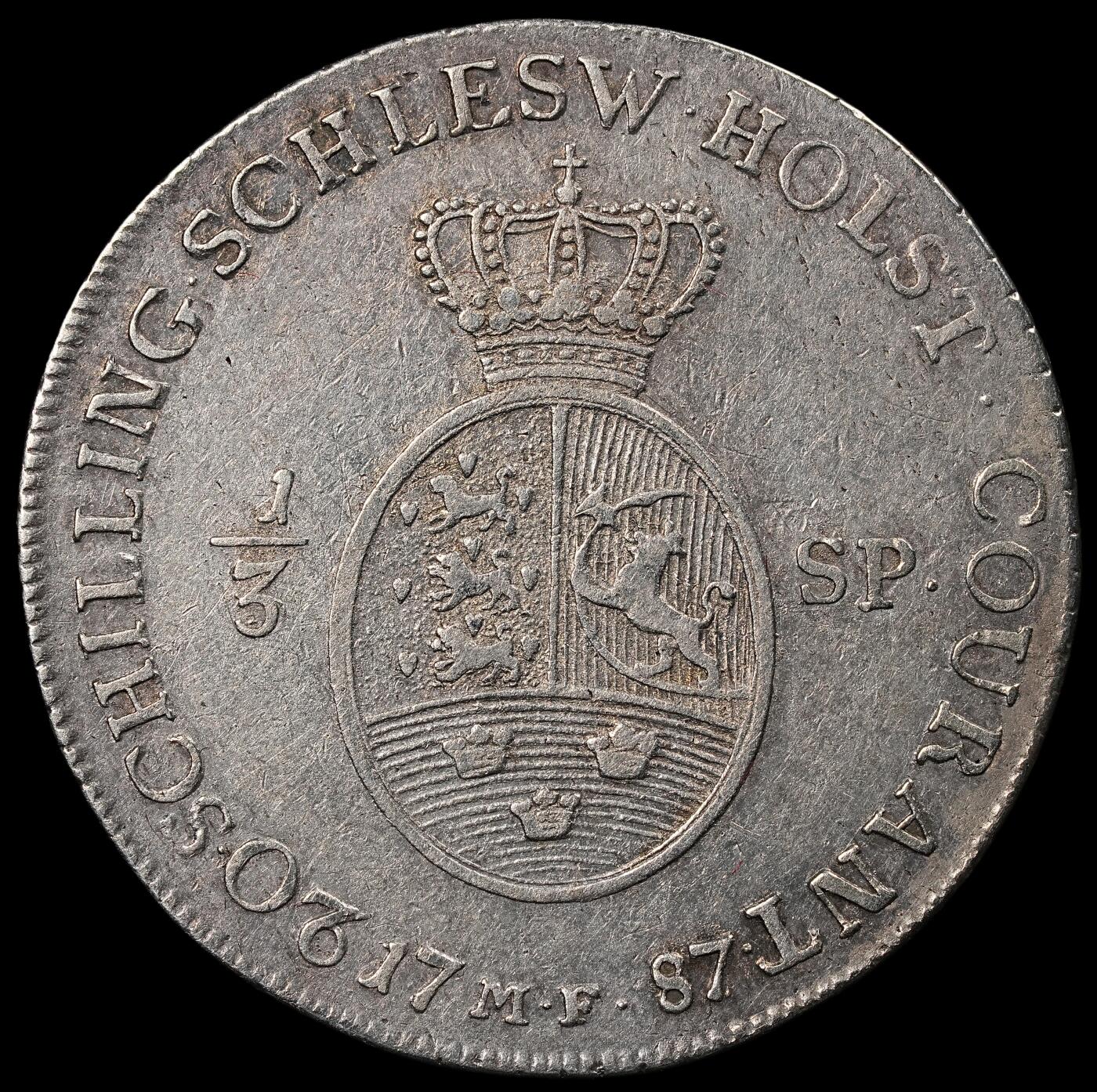修遠堂世界钱币第九十七期 1787 年石勒苏益格 - 荷尔斯泰因1/3  SPECIEDALER银币 9.56g