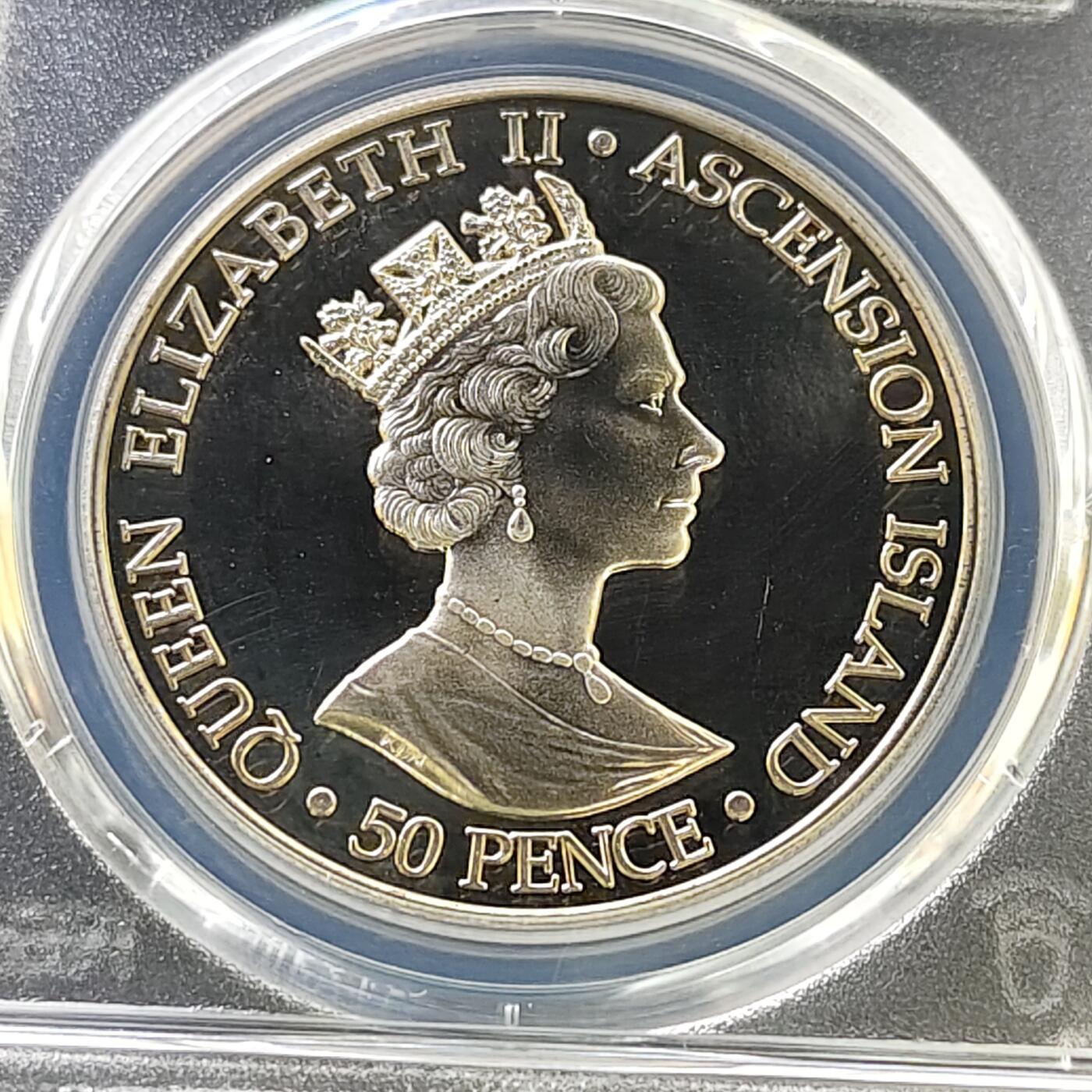 【全场包邮】纯粹捡漏拍487场（免费代拍第24场） 【收藏级·亚军分】阿松森群岛2002年50便士女王母亲伊丽莎白皇太后精制纪念币-PCGS PR68 DCAM（更高分仅1枚）