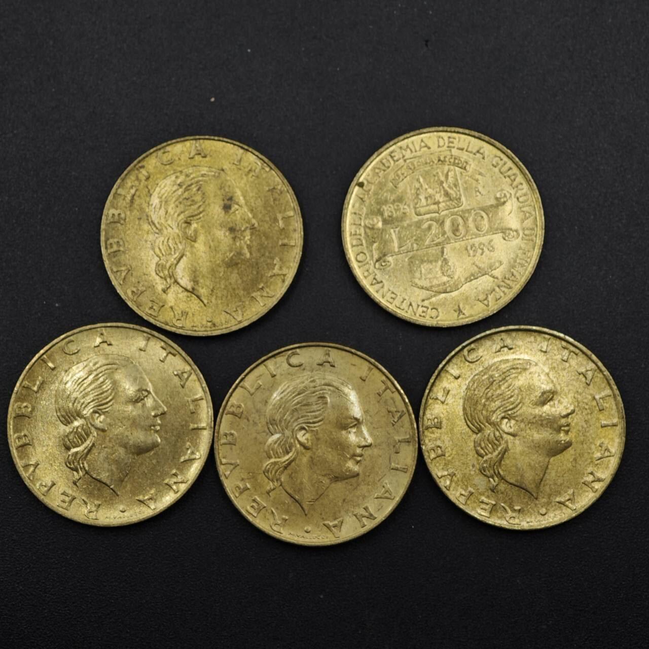 【淘币小摊】实时拍第八百二十七拍   散币场   满百包邮可预留二周 每周一统一发货   意大利200里拉纪念币5枚