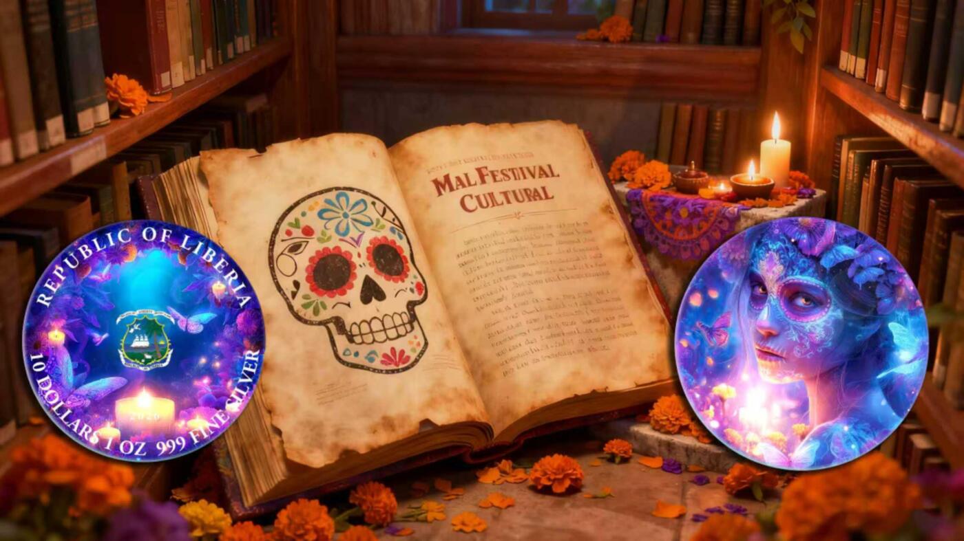 利比里亚2026年梦幻世界系列4亡灵节女神1盎司超大尺寸120毫米双面彩色纪念银币