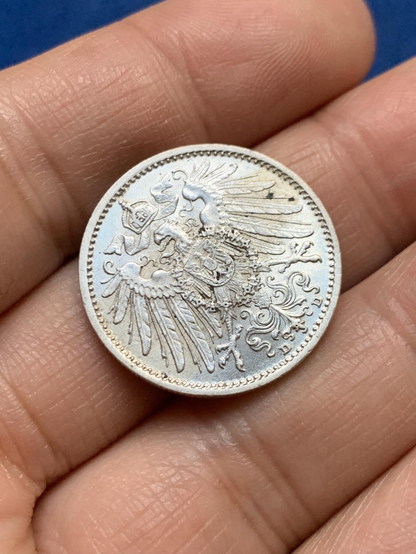 《竞宝斋》第447场 周日，周一，2场连拍 （全场包邮） 德国 1914年 一马克 银币 A厂标