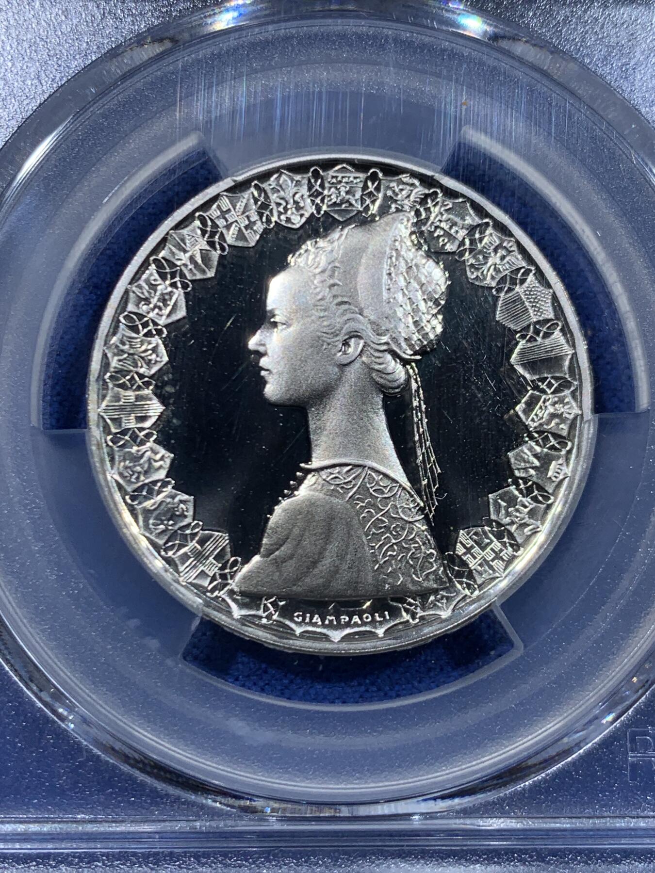 《竞宝斋》第447场 周日，周一，2场连拍 （全场包邮） 亚军分 PCGS PR68DCAM 意大利 1985年 帆船少女 精制500里拉银币 首年发行的精制 镜面光十足