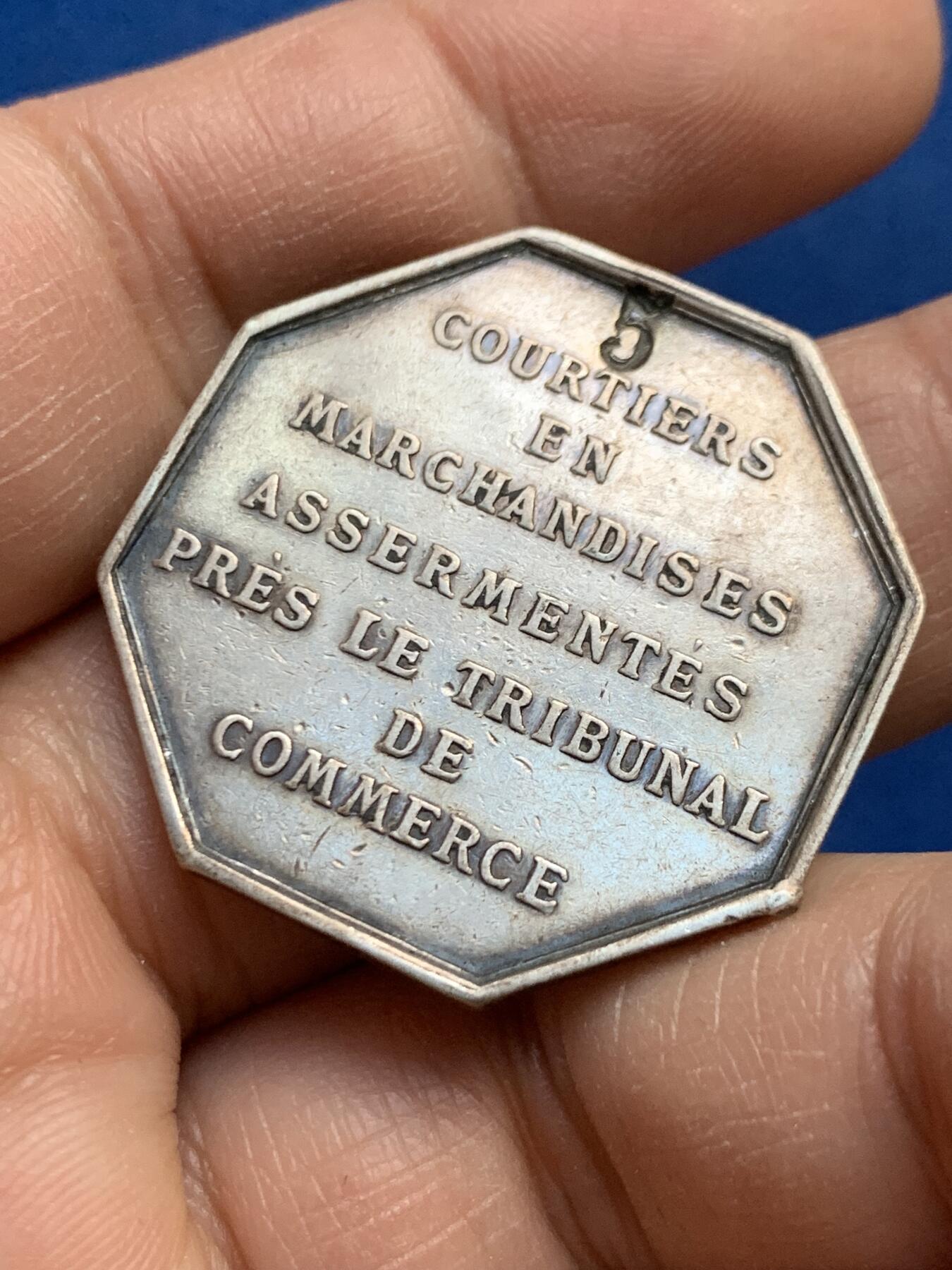 《竞宝斋》第447场 周日，周一，2场连拍 （全场包邮） 法国勒阿弗尔商会八角形银质代币 14.85克 32.4mm 野猪头