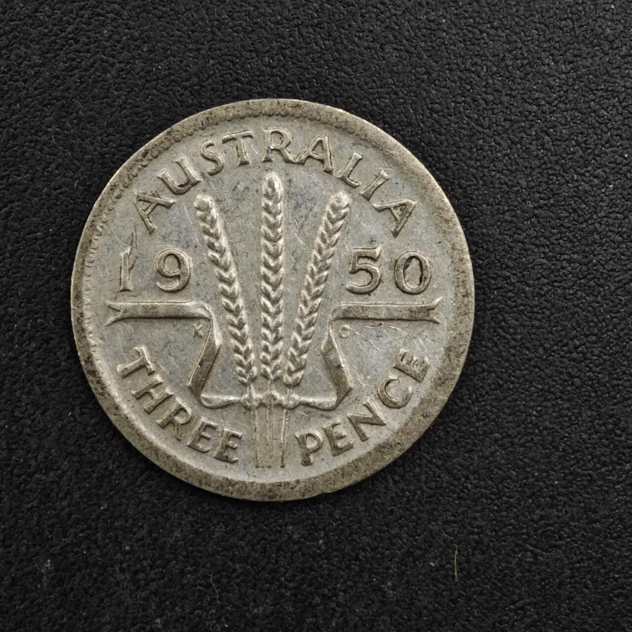 【淘币小摊】实时拍第八百二十七拍   散币场   满百包邮可预留二周 每周一统一发货   澳大利亚1950年乔治六世3便士银币