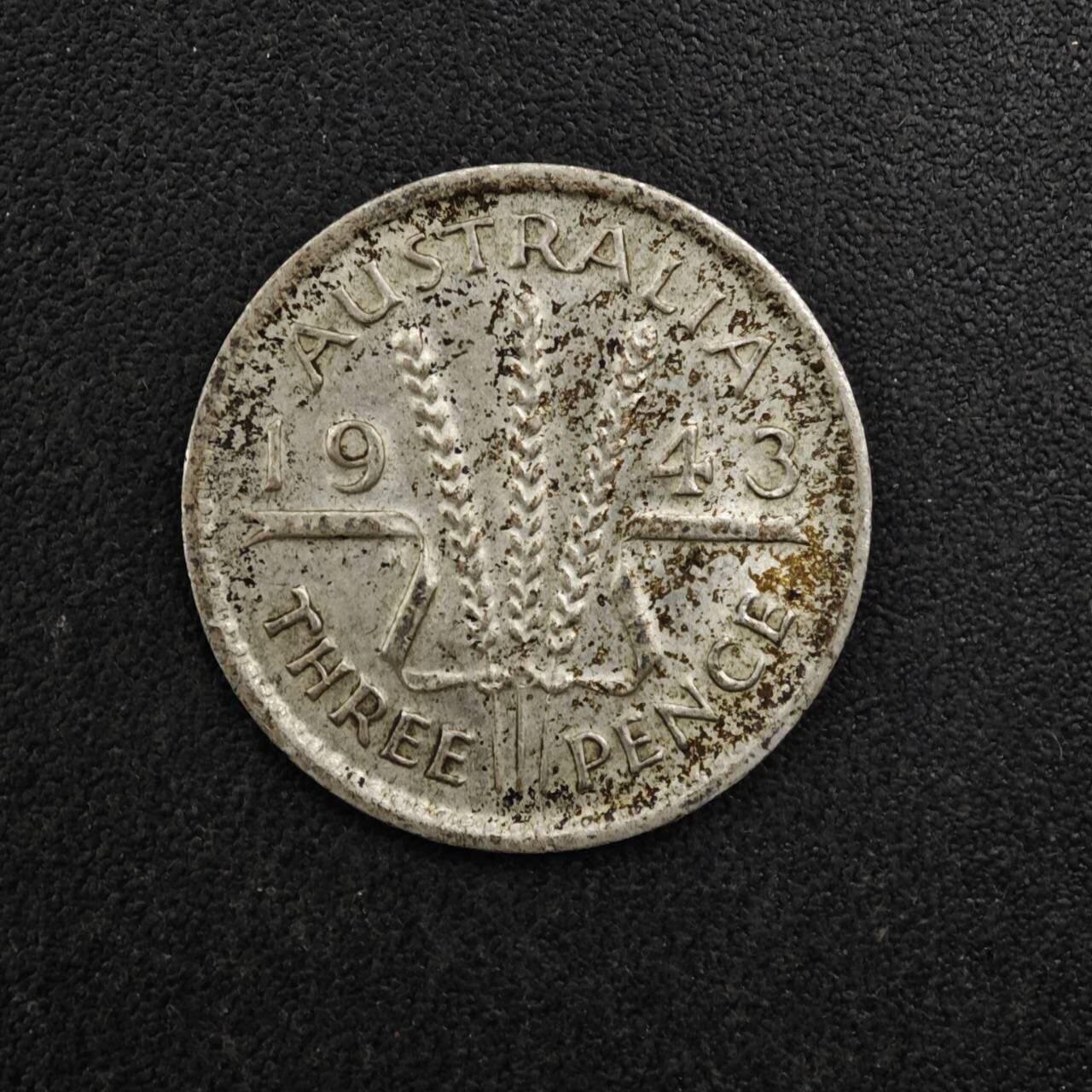 【淘币小摊】实时拍第八百二十七拍   散币场   满百包邮可预留二周 每周一统一发货   澳大利亚1943年乔治六世3便士银币