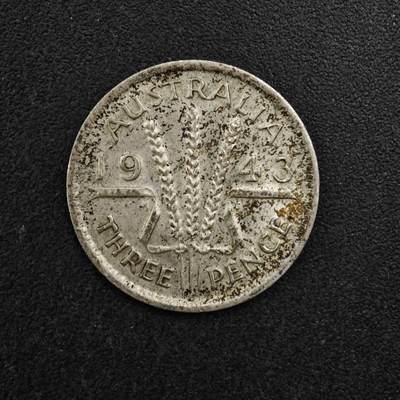 【淘币小摊】实时拍第八百二十七拍   散币场   满百包邮可预留二周 每周一统一发货   - 澳大利亚1943年乔治六世3便士银币