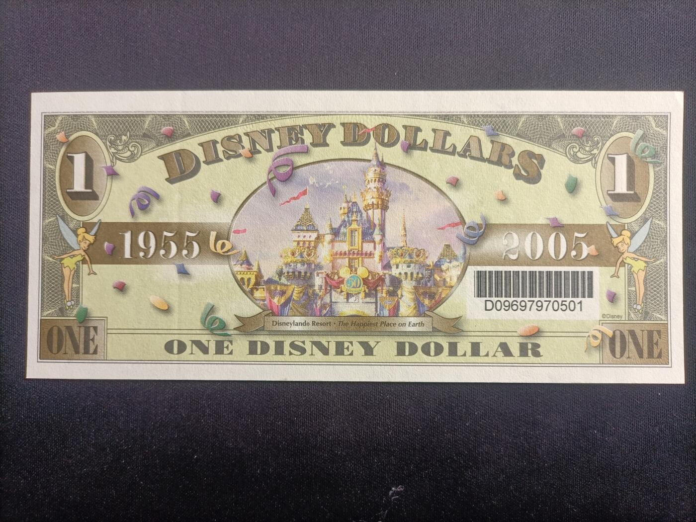 【游宝拍卖】乙巳蛇年96期 周四集拍 迪士尼-1元【2005年 小飞象纪念钞 UNC- 轻折】