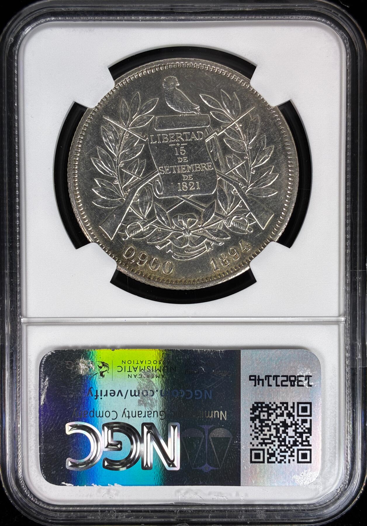 【雨安】【直播拍卖】【世界币章121期-评级币】2025-12-20 周六 19:30 保真 [评级美洲] Guatemala 危地马拉 1比索 KM#0210 (1894-1897) 1894年  NGC-MS61