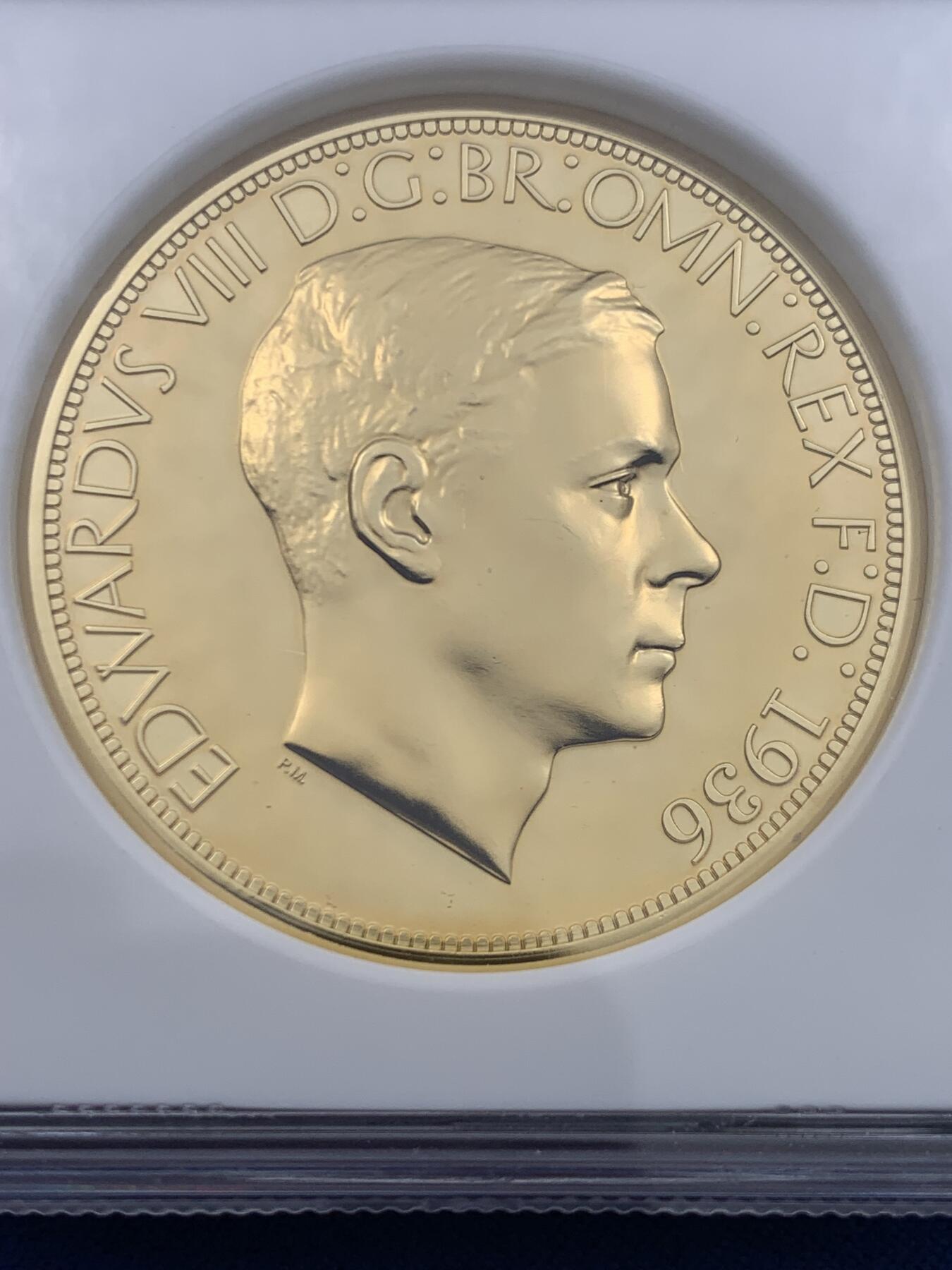 《竞宝斋》第447场 周日，周一，2场连拍 （全场包邮） NGC PF68 英国 爱德华八世加冕幻想镀金克朗，爱八官方币玩不起，幻想币还是可以玩玩。加厚盒