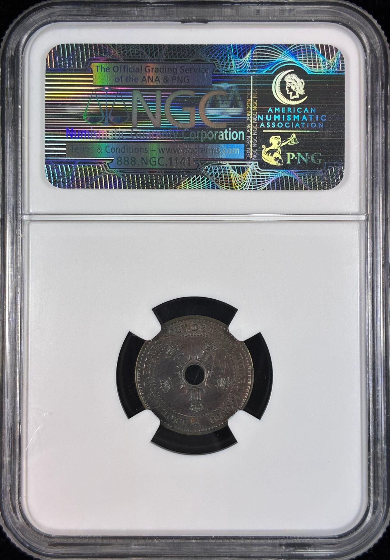 【雨安】【直播拍卖】【世界币章121期-评级币】2025-12-20 周六 19:30 保真 [评级欧洲] Belgian Congo 比属刚果 1分 1888年  NGC-MS63