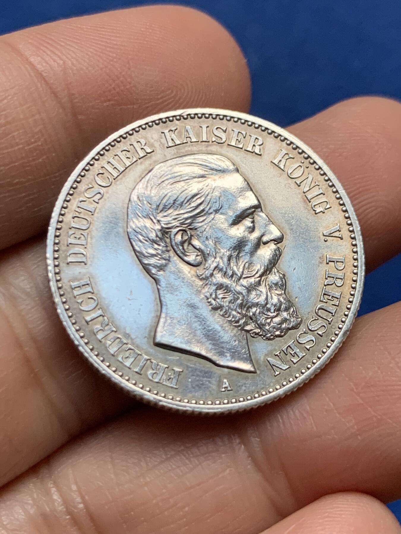 《竞宝斋》第447场 周日，周一，2场连拍 （全场包邮） 德国 普鲁士1888年弗里德里希三世 2马克银币 细节完整 好品