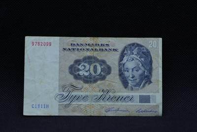 【淘币小摊】限时拍第八百三十拍  散币纸币邮票场  满百包邮可预留两周  周一统一发货  -  丹麦1972年20克朗纸币【有折】