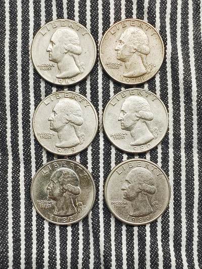 美国华盛顿25美分飞鹰币6枚一组不重复 分币 硬币 收藏  1965/1978D/1979/1980D/1985D/1989D - 美国华盛顿25美分飞鹰币6枚一组不重复 分币 硬币 收藏  1965/1978D/1979/1980D/1985D/1989D