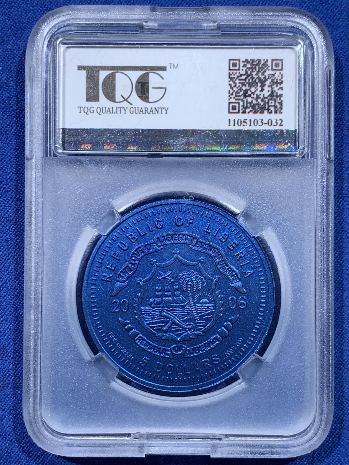 《竞宝斋》第447场 周日，周一，2场连拍 （全场包邮） TQG MS69 利比里亚2006年欧元10周年纪念-立陶宛5元蓝铌币 7.78克 发行量：1万