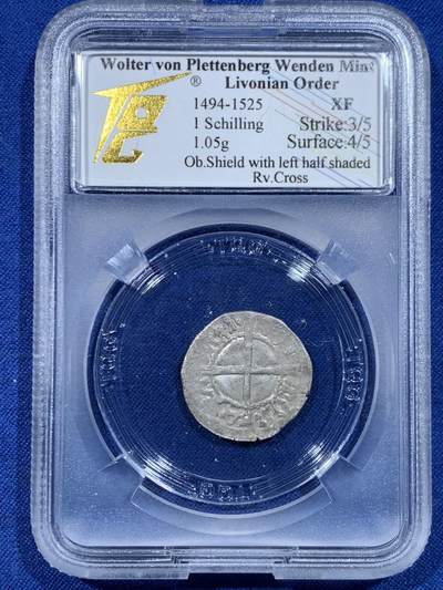 《竞宝斋》第447场 周日，周一，2场连拍 （全场包邮） - TQG XF 利沃尼亚骑士团（宝剑骑士团） 1494-1525 1先令 银币 骑士团银币 沃尔特大团长在位时期发行 打制不错 细节较好 少见品种