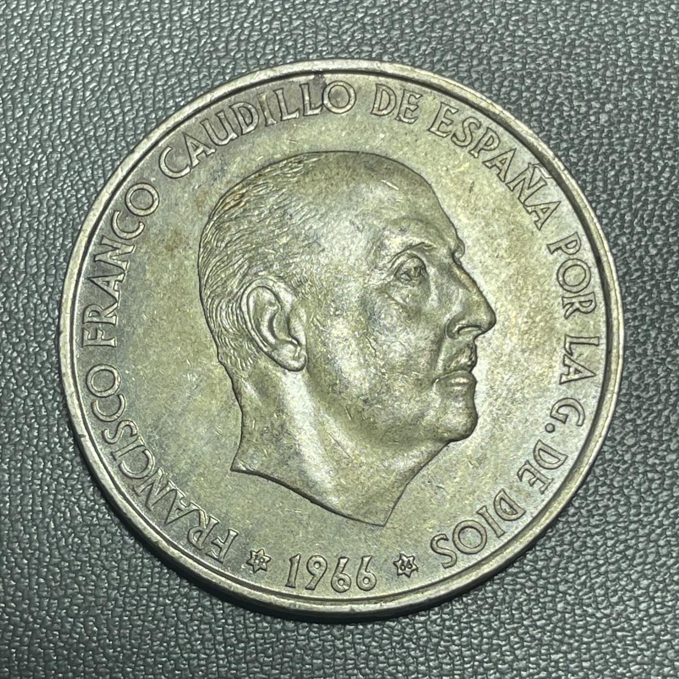 回流1215 西班牙1966年100比塞塔银元(独裁者-弗朗哥) 34mm19g