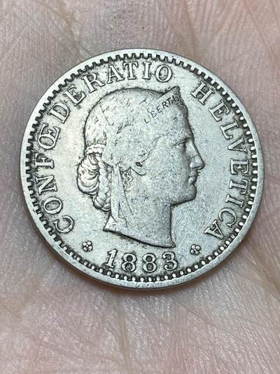 2025年第一百三十六场(总第一百六十二场）外国好品纸夹散币场(免佣金) - 稀少早期年份–瑞士🇨🇭1883年20拉彭(第二版，B标伯尔尼造)