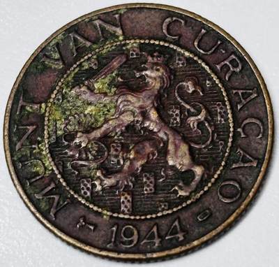 文馨钱币收藏第 285 场，【 长期接收代拍品】银币，评级币，散币场 - 1944 年荷属库拉索 2-1/2 分铜币，威廉明娜女王时期，首发版，少见