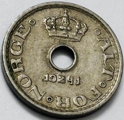 文馨钱币收藏第 285 场，【 长期接收代拍品】银币，评级币，散币场 - 少见 1941 年挪威哈康七世，德占挪威时期 10 欧尔