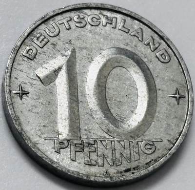 文馨钱币收藏第 285 场，【 长期接收代拍品】银币，评级币，散币场 - 稀少 1952 年东德民主 10 芬尼 A 标，首发年只发行两年