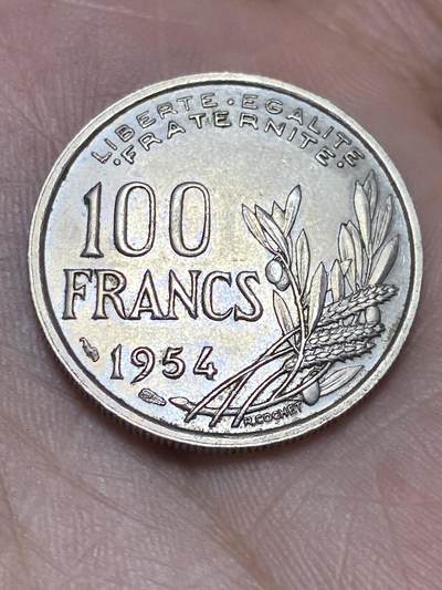 2025年第一百三十六场(总第一百六十二场）外国好品纸夹散币场(免佣金) - 好品–法兰西第四共和国1954年100法郎(首发年)