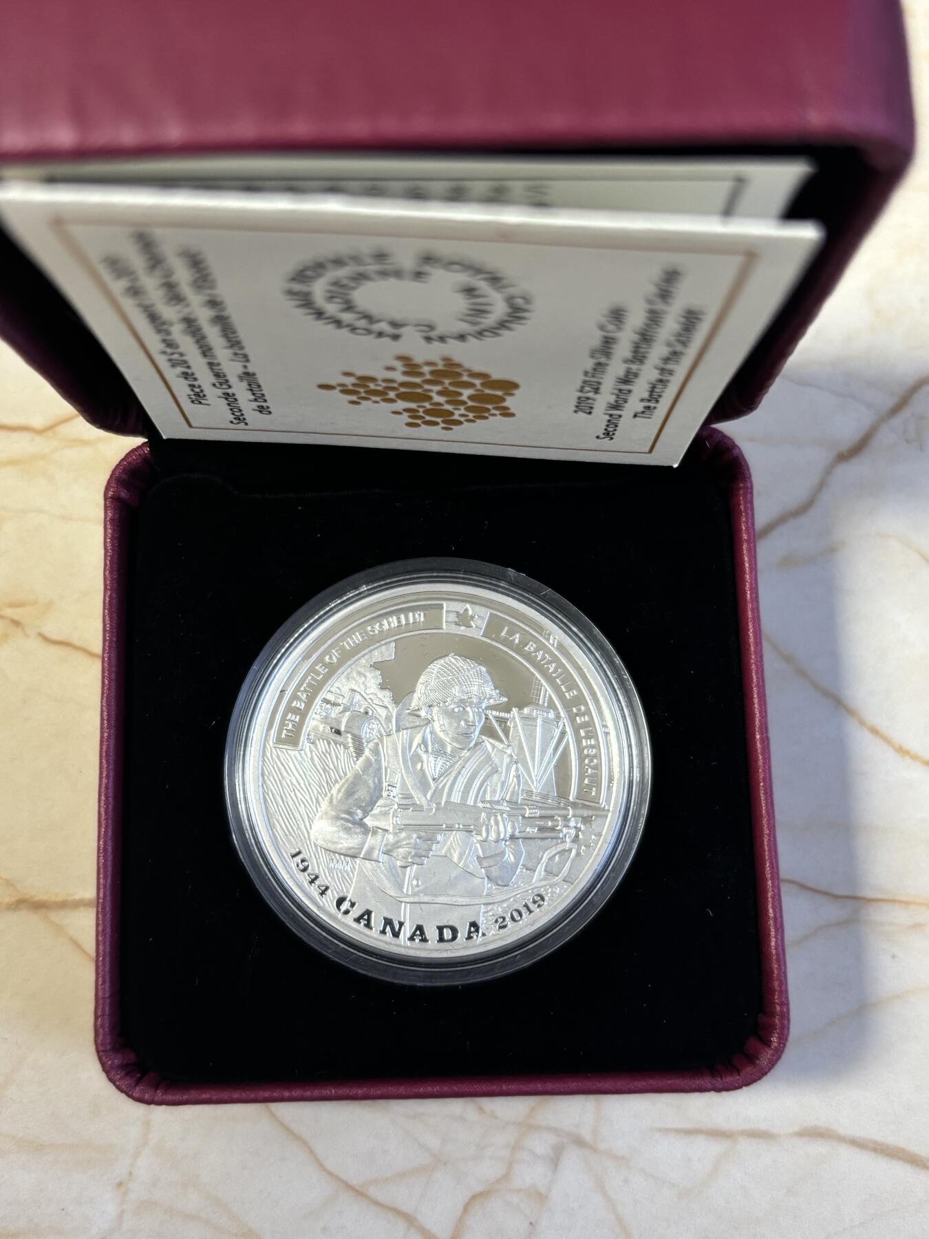 第186期拍卖 加拿大2019年二战前线系列8谢尔特之战1盎司银币，9999银，发行7500枚