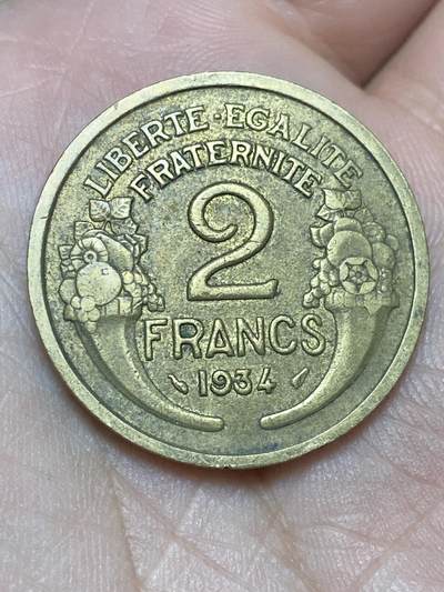2025年第一百三十六场(总第一百六十二场）外国好品纸夹散币场(免佣金) - 法兰西第三共和国1934年2法郎(第四版)