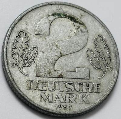 文馨钱币收藏第 285 场，【 长期接收代拍品】银币，评级币，散币场 - 1957 年东德民主 2 马克 A 标，少见独年份