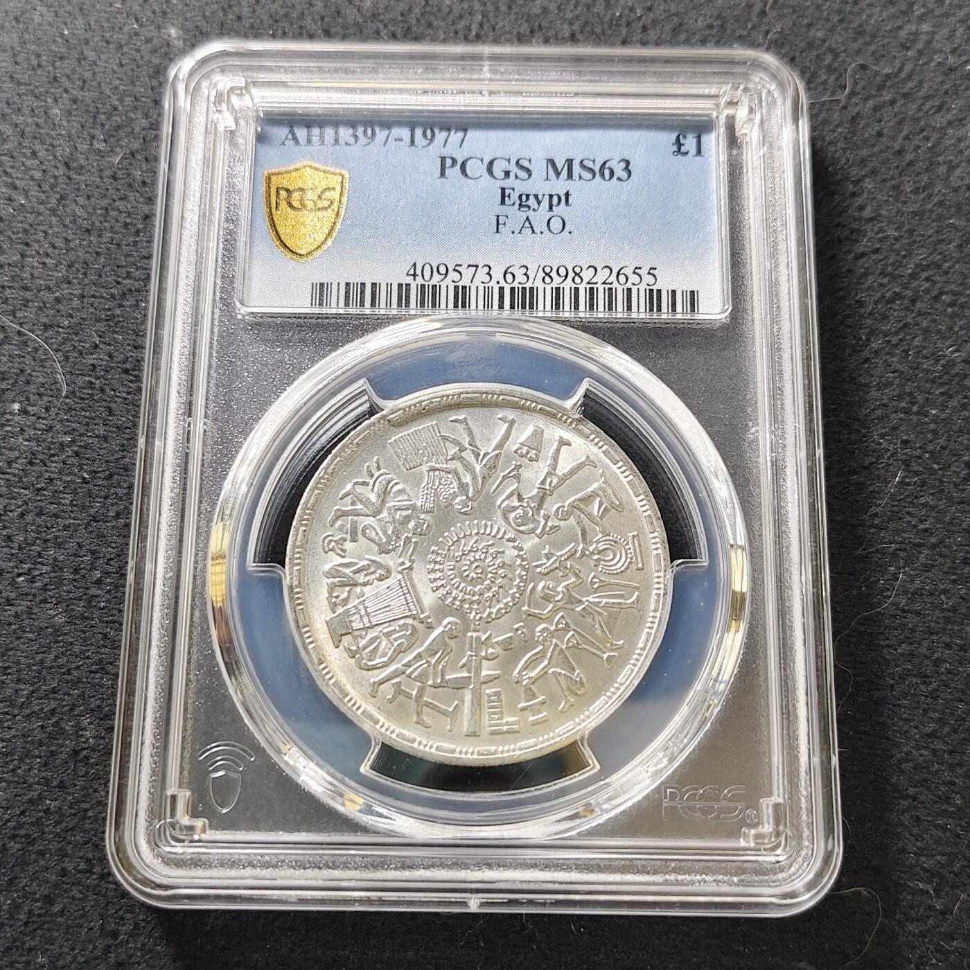 【全场包邮】纯粹捡漏拍487场（免费代拍第24场） 埃及1977年FAO为发展储蓄纪念银币-PCGS MS63
