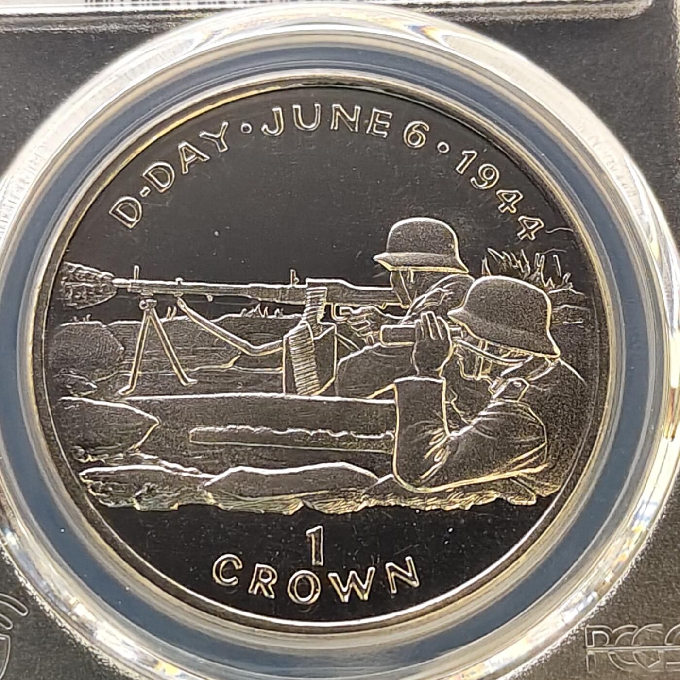 【全场包邮】纯粹捡漏拍487场（免费代拍第24场） 【收藏级·冠军分】马恩岛1994年1克朗D-DAY日50周年德军堡垒克朗型纪念币-PCGS MS67