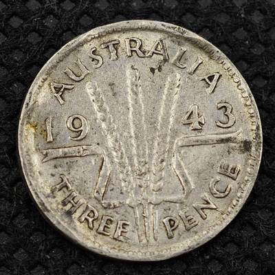 【淘币小摊】限时拍第八百三十二拍  散币场  满百包邮可预留两周  周一统一发货  -  澳大利亚1943年乔治六世3便士银币
