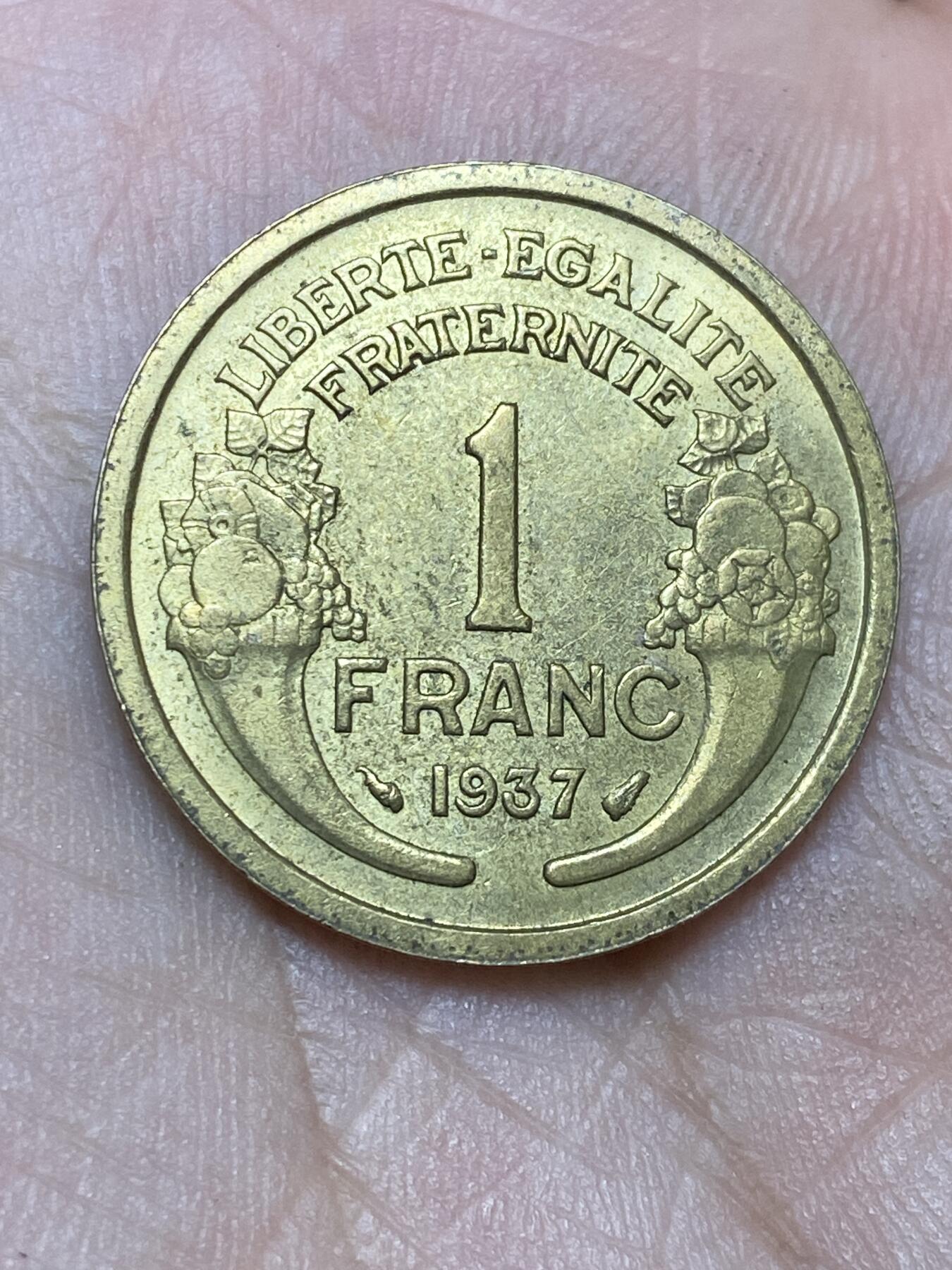 2025年第一百三十六场(总第一百六十二场）外国好品纸夹散币场(免佣金) 原光好品–法兰西第三共和国1937年1法郎(第四版)