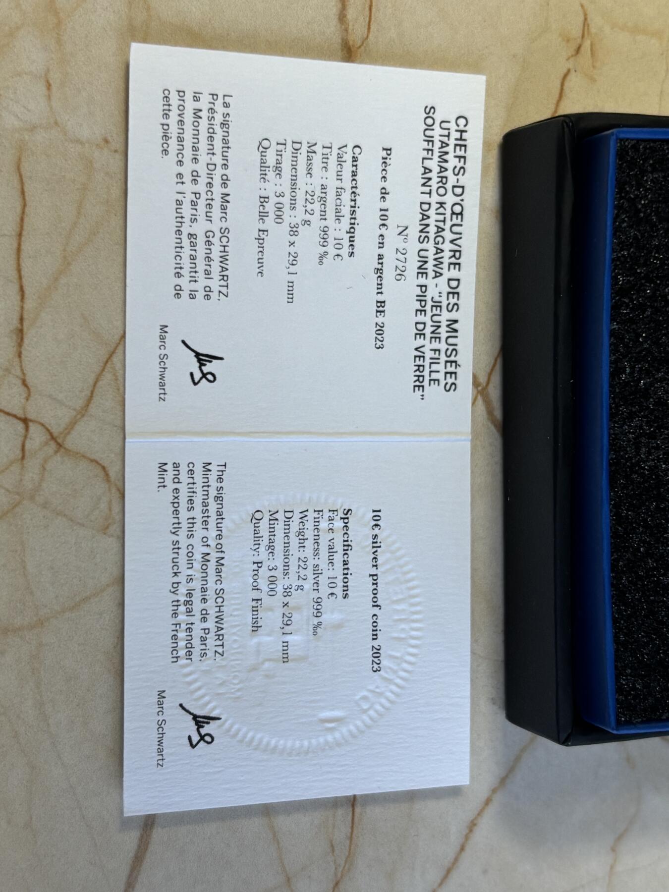 第186期拍卖 法国2023年卢浮宫杰作系列日本艺妓矩形纪念彩银币，999银，22.2克，发行3000套