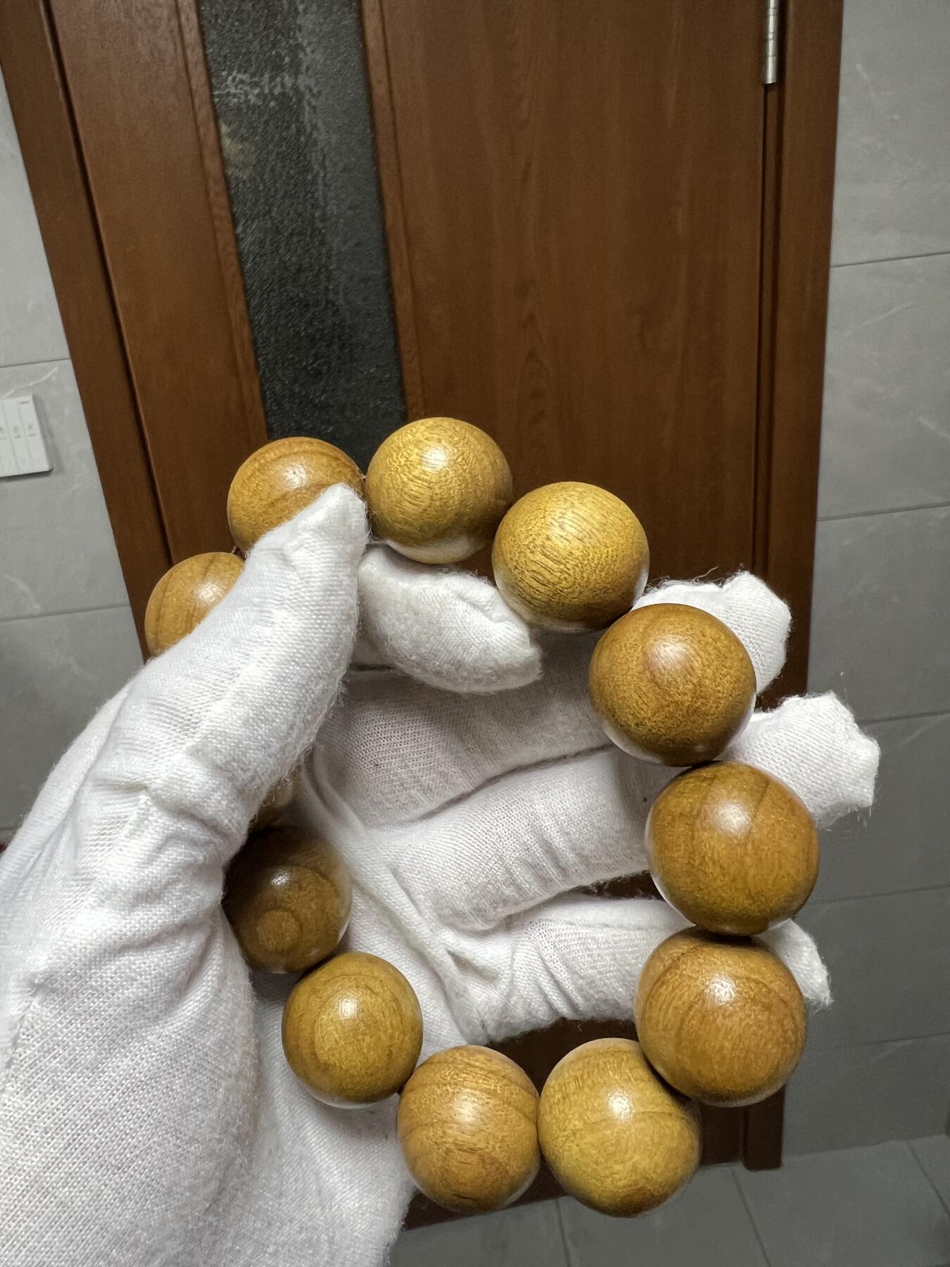 零元拍：W1-4 金丝楠圆珠珠手串，20MM 金丝满满，满荧光，满手留香