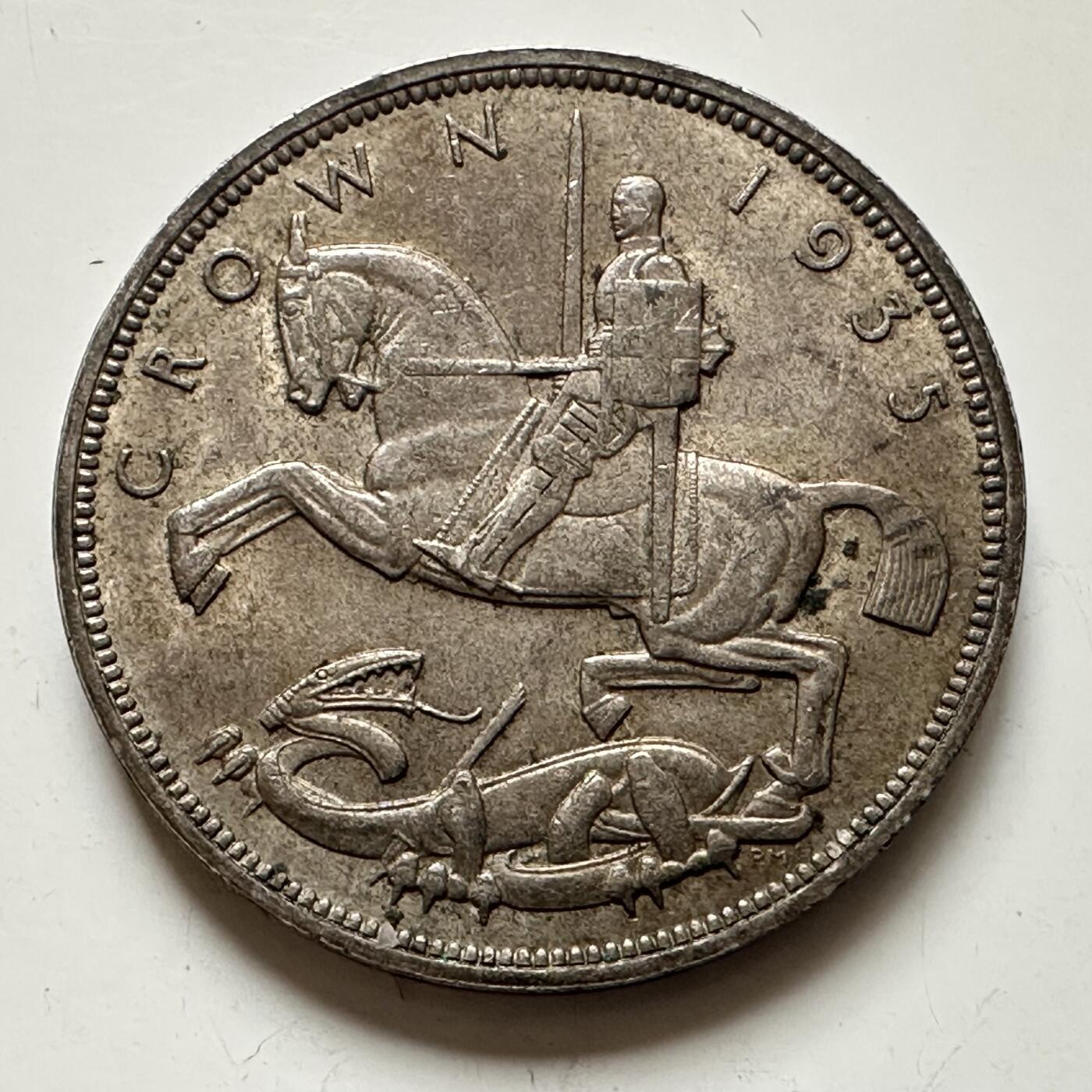 🌹外币初藏🌹🐯2025年第141场  每周二四六晚8️⃣点 接代拍 英国1935年一克朗银币 木马剑 28.3克50%银