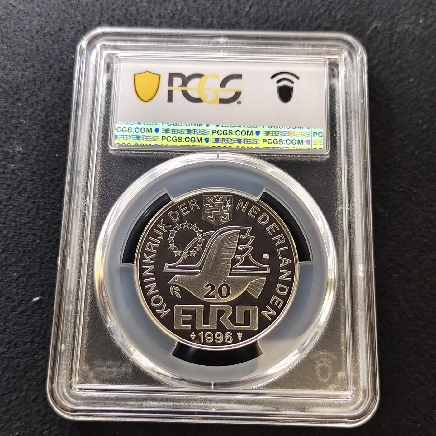 【全场包邮】纯粹捡漏拍487场（免费代拍第24场） 【收藏级·冠军分】荷兰1996年20欧诗人惠更斯诞生400周年精制纪念银币-PCGS PL68