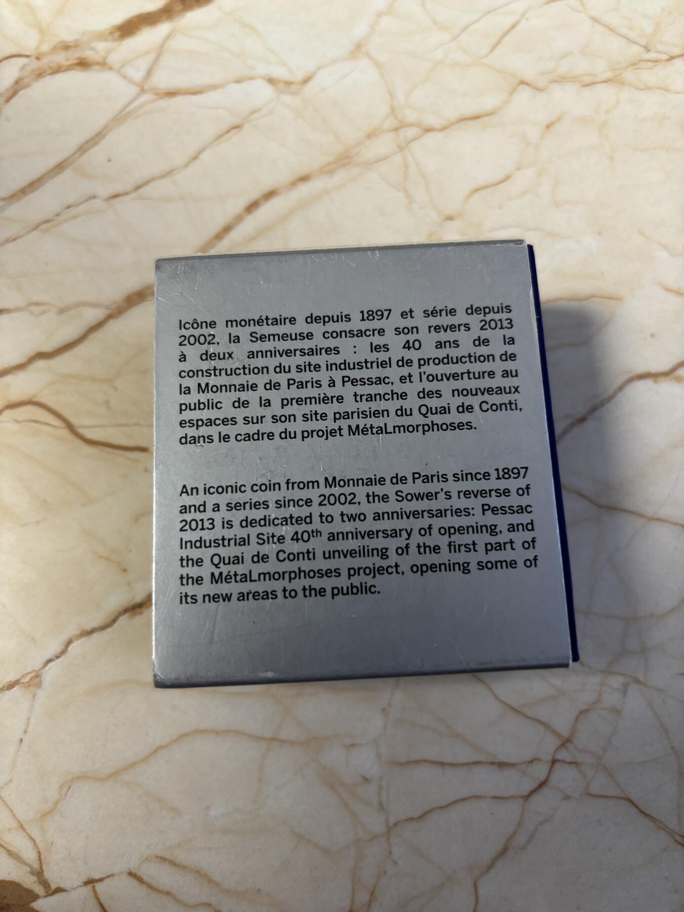 第186期拍卖 法国2013年货币历史系列巴黎造币厂40周年纪念银币，900银，27克，发行10000枚