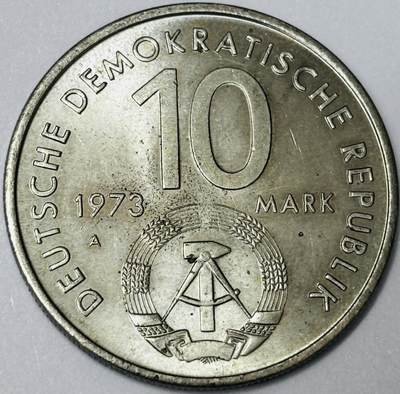 文馨钱币收藏第 285 场，【 长期接收代拍品】银币，评级币，散币场 - 少见原光品相 1973 年东德民主 柏林第十届世界青年和学生节 10 马克纪念币