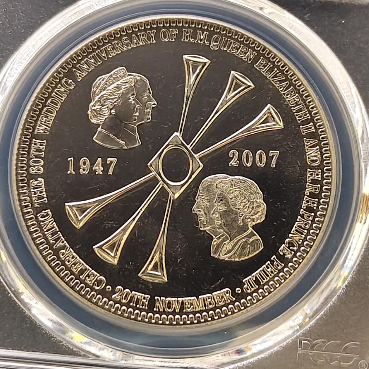 【全场包邮】纯粹捡漏拍487场（免费代拍第24场） 【收藏级·冠军分】英属特里斯坦和达库尼亚2007年5镑女王钻石婚精制纪念币-PCGS PR67 DCAM